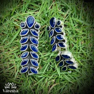 Varenya-Galleria-silver-women-earring-brightstone-navy-blue