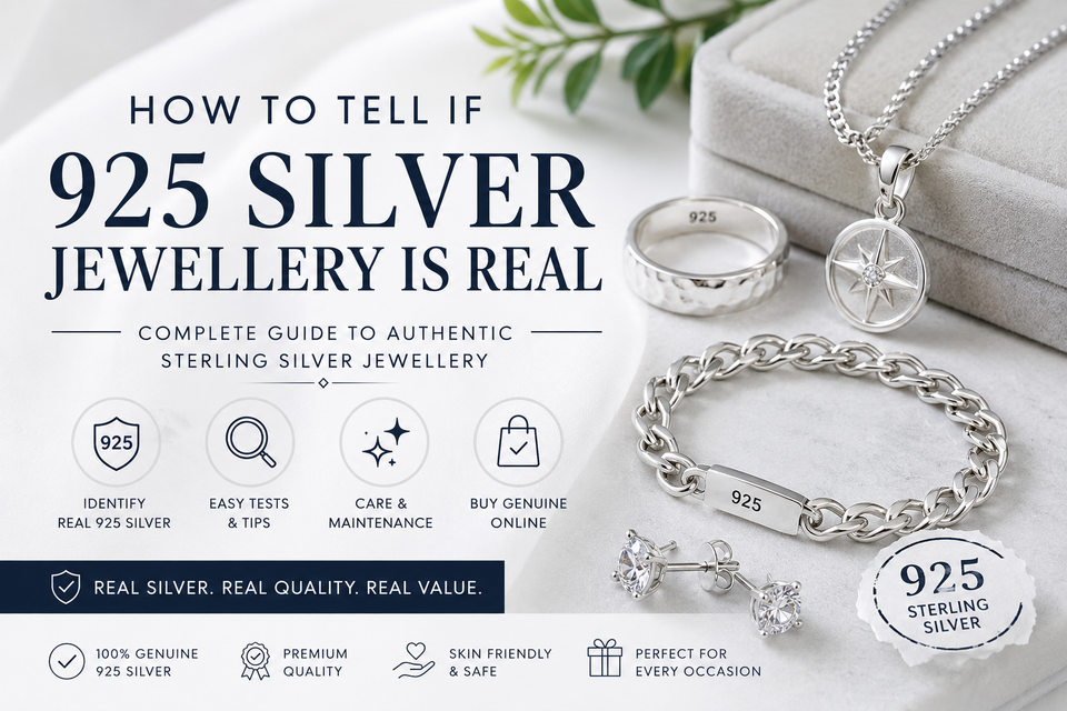 Real 925 sterling silver jewellery guide showing authentic silver rings chains and earrings