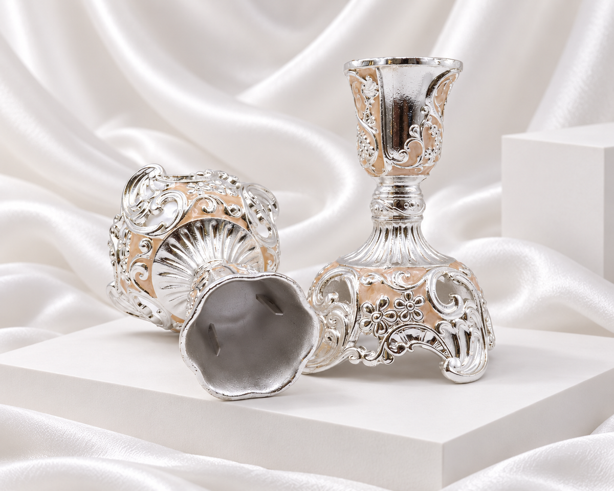Silver Plated Floral Candle Stand for Home Décor & Gifting