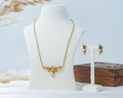 Gold-Plated Long Beaded Necklace Set with Traditional Pendant & Matching Earrings
