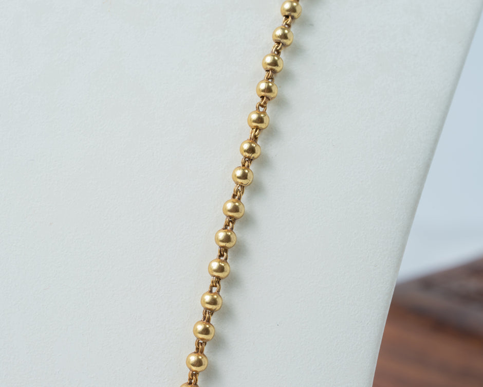 Gold-Plated Long Beaded Necklace Set with Traditional Pendant & Matching Earrings