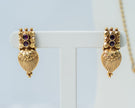 Gold-Plated Long Beaded Necklace Set with Traditional Pendant & Matching Earrings
