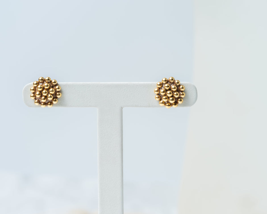 Single-Line Black Bead Mangalsutra Set with Gold-Plated Beaded Pendant & Stud Earrings