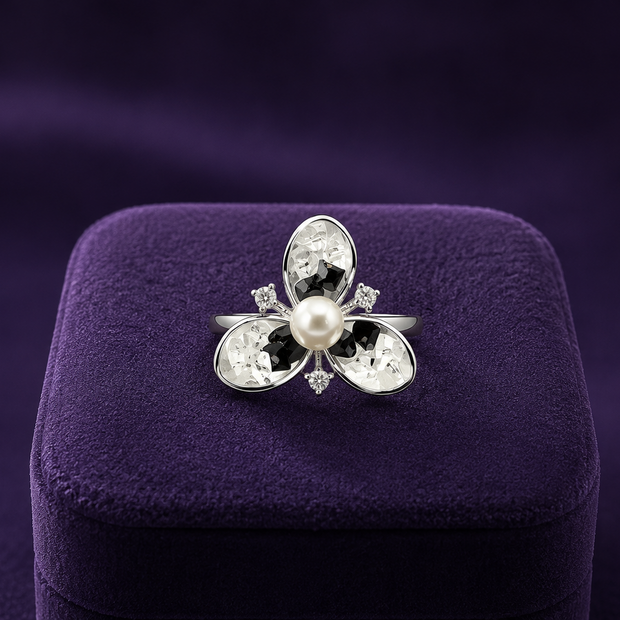 Pearl Blossom Ring Elegant Floral Statement Rings