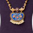 Antique Gold-Plated Double Fish Necklace with Blue Meenakari Pendant & Pearl Drops