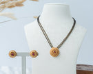 Double-Line Black Bead Mangalsutra Set with Gold-Plated Floral Pendant & Earrings