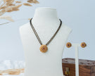 Double-Line Black Bead Mangalsutra Set with Gold-Plated Floral Pendant & Earrings
