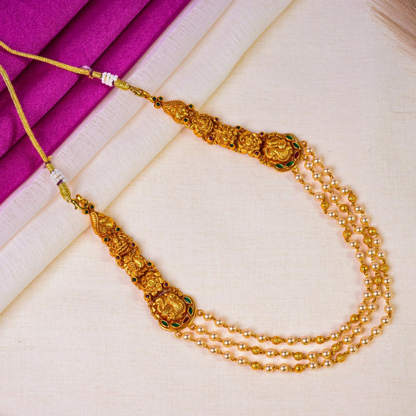 3 Line Pearl Gold Necklace in 925 Silver - Traditional Wedding Jewelry