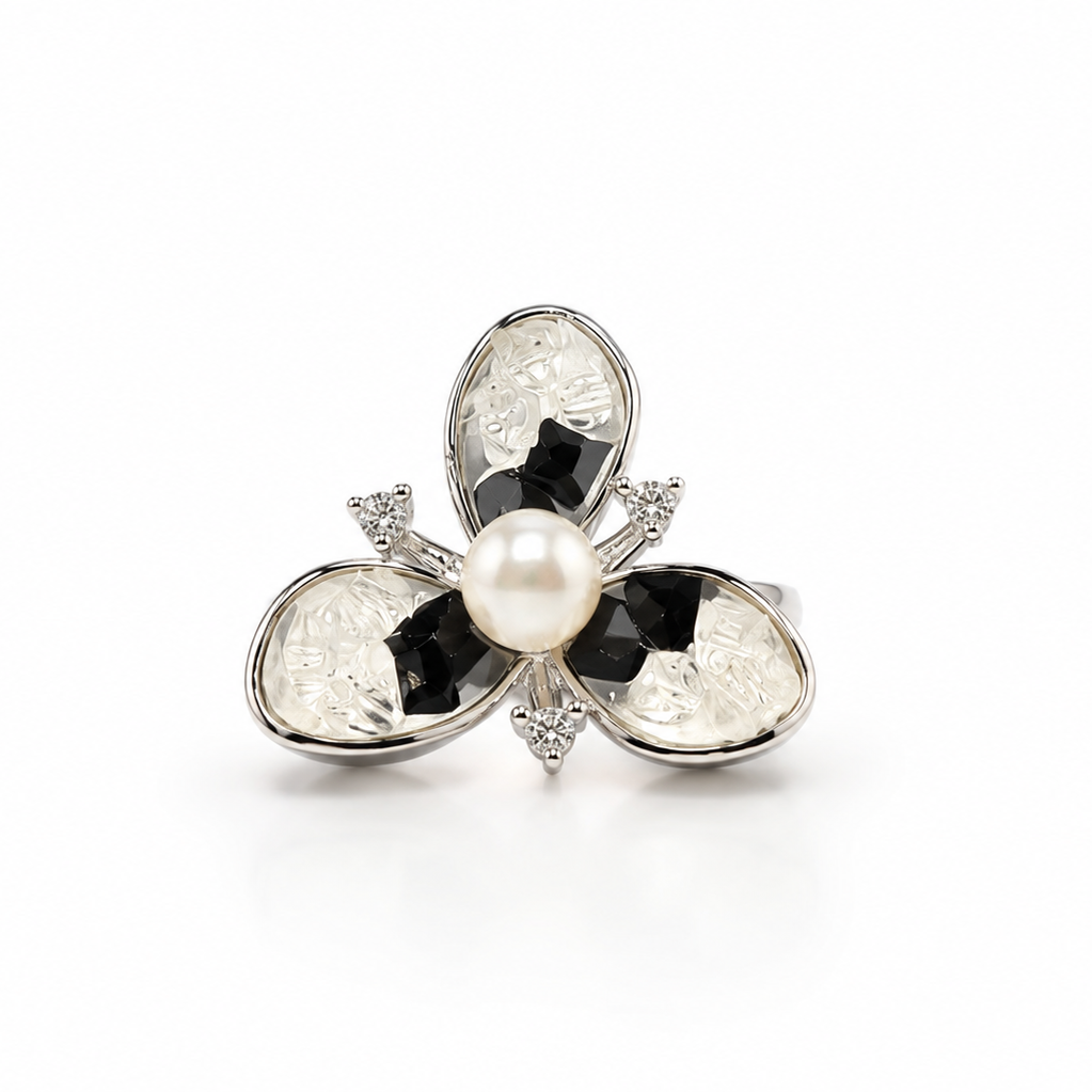 Pearl Blossom Ring Elegant Floral Statement Rings