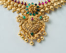 Antique Gold Floral Necklace with Ruby & Emerald Stones – 925 Silver Jewelry