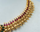 Antique Gold Floral Necklace with Ruby & Emerald Stones – 925 Silver Jewelry