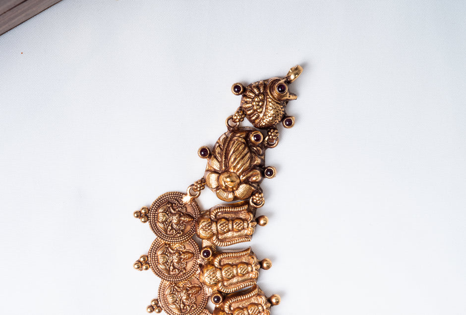 Lakshmi Kasu Gold-Plated 925 Silver Temple Necklace