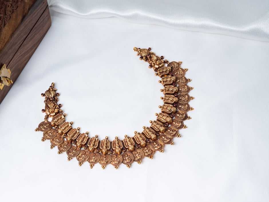 Lakshmi Kasu Gold-Plated 925 Silver Temple Necklace
