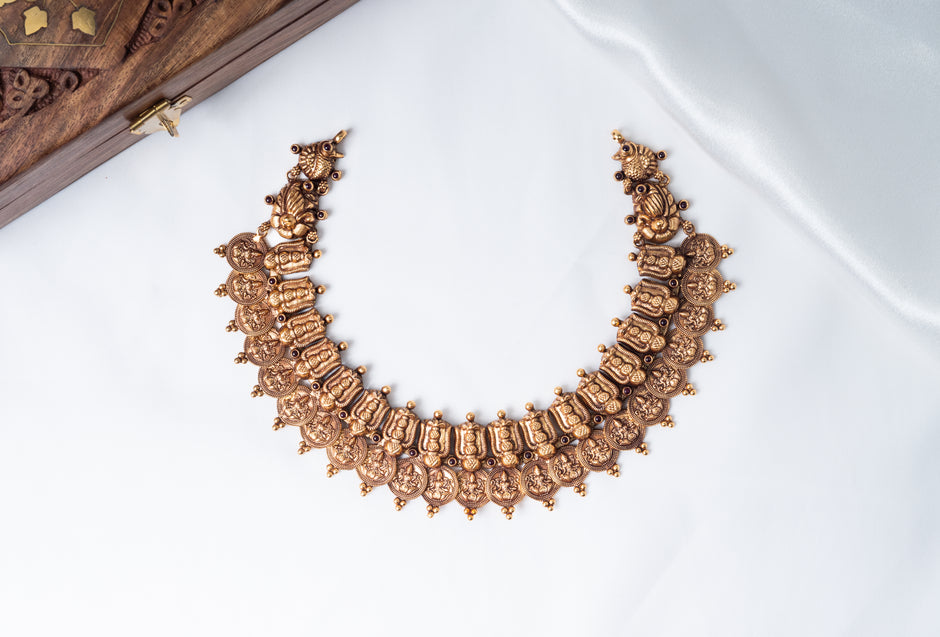 Lakshmi Kasu Gold-Plated 925 Silver Temple Necklace