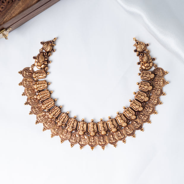 Lakshmi Kasu Gold-Plated 925 Silver Temple Necklace
