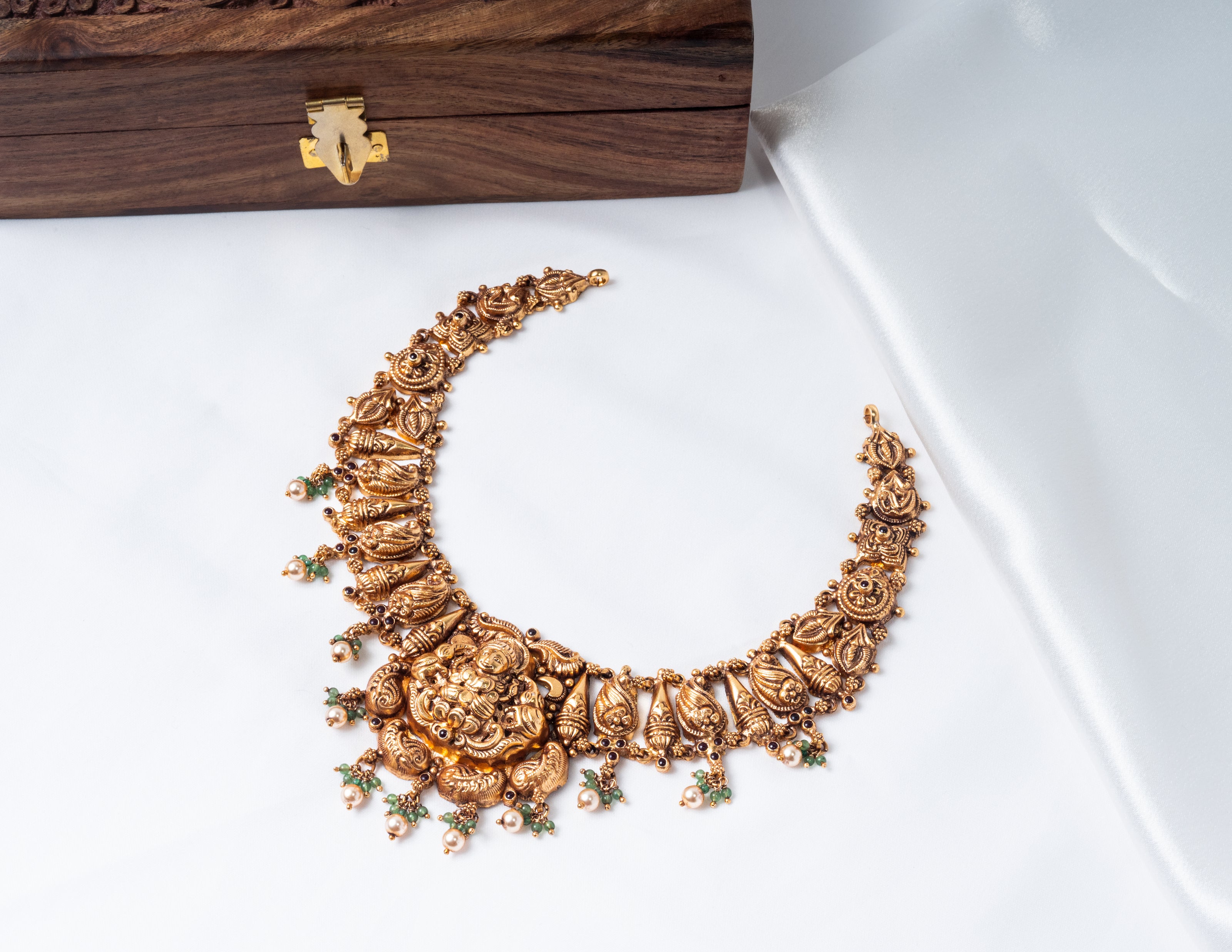 Lakshmi Peacock Antique Gold-Plated 925 Silver Temple Necklace