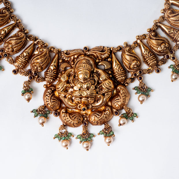 Lakshmi Peacock Antique Gold-Plated 925 Silver Temple Necklace