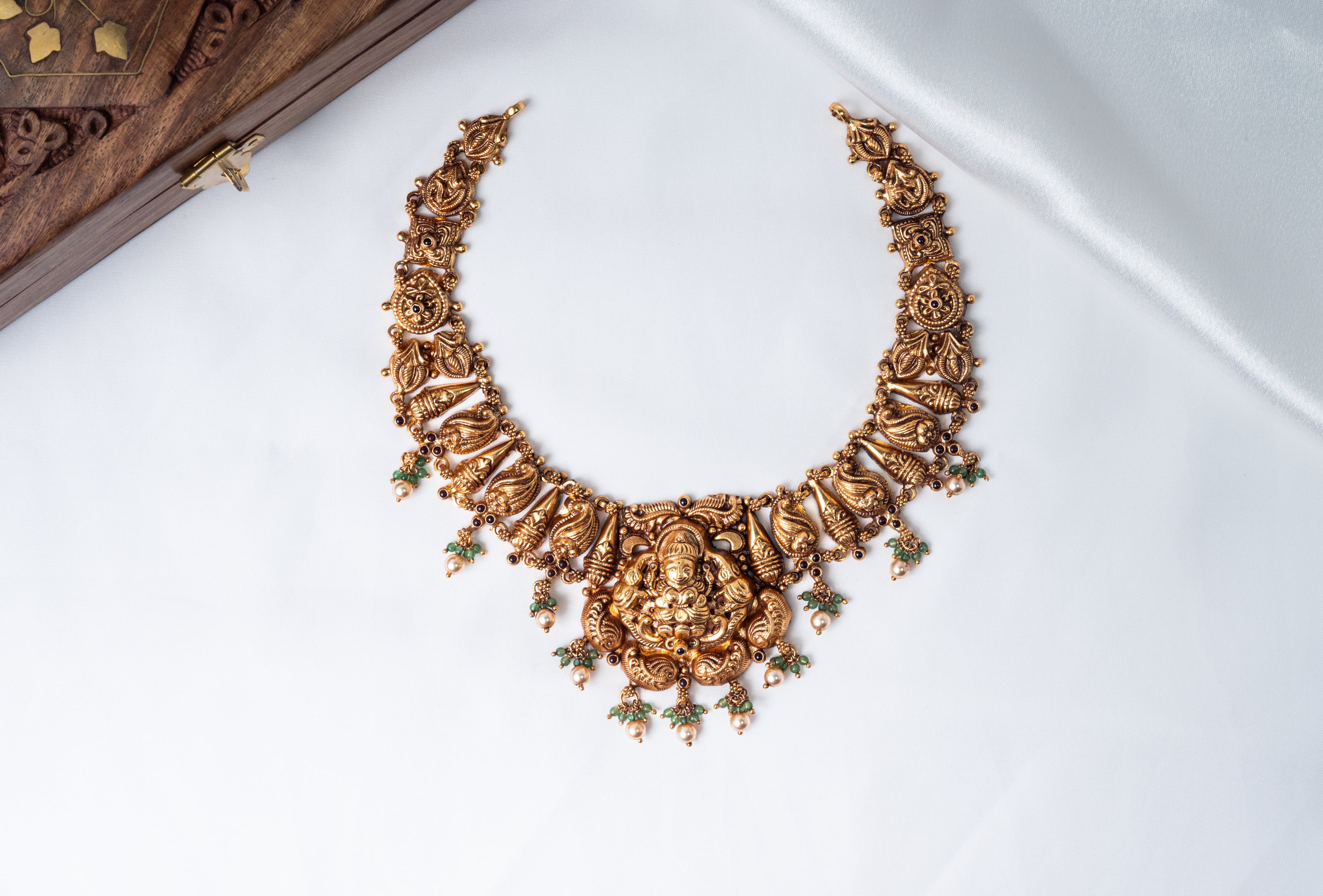 Lakshmi Peacock Antique Gold-Plated 925 Silver Temple Necklace