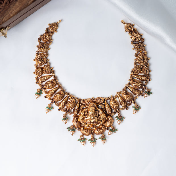 Lakshmi Peacock Antique Gold-Plated 925 Silver Temple Necklace
