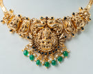 Lakshmi Temple Choker Necklace with Green Beads – 925 Silver Jewelry