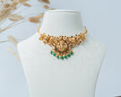 Lakshmi Temple Choker Necklace with Green Beads – 925 Silver Jewelry
