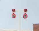 Gold-Plated Ruby Floral Drop Earrings with Emerald Green Stones