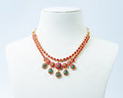 Gold-Plated Ruby & Emerald Double-Layer Necklace with Teardrop Stones