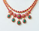 Gold-Plated Ruby & Emerald Double-Layer Necklace with Teardrop Stones