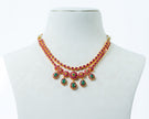 Gold-Plated Ruby & Emerald Double-Layer Necklace with Teardrop Stones