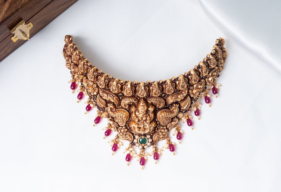 Lakshmi Peacock Gold-Plated 925 Silver Temple Choker Necklace
