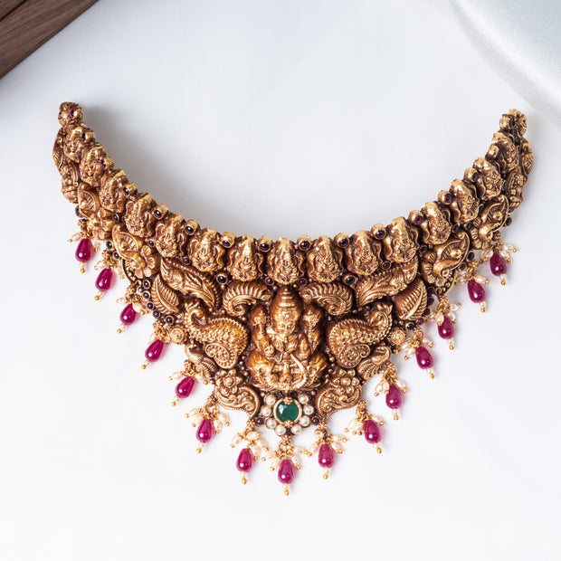 Lakshmi Peacock Gold-Plated 925 Silver Temple Choker Necklace