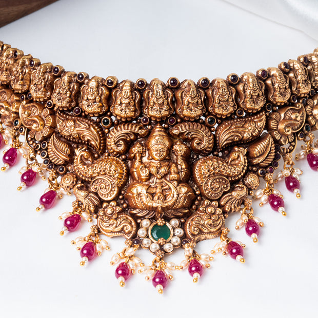 Lakshmi Peacock Gold-Plated 925 Silver Temple Choker Necklace
