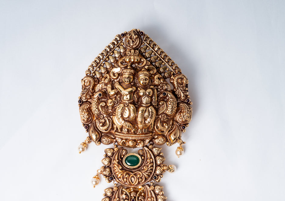 Radha Krishna 925 Silver Temple Long Necklace | Varenya