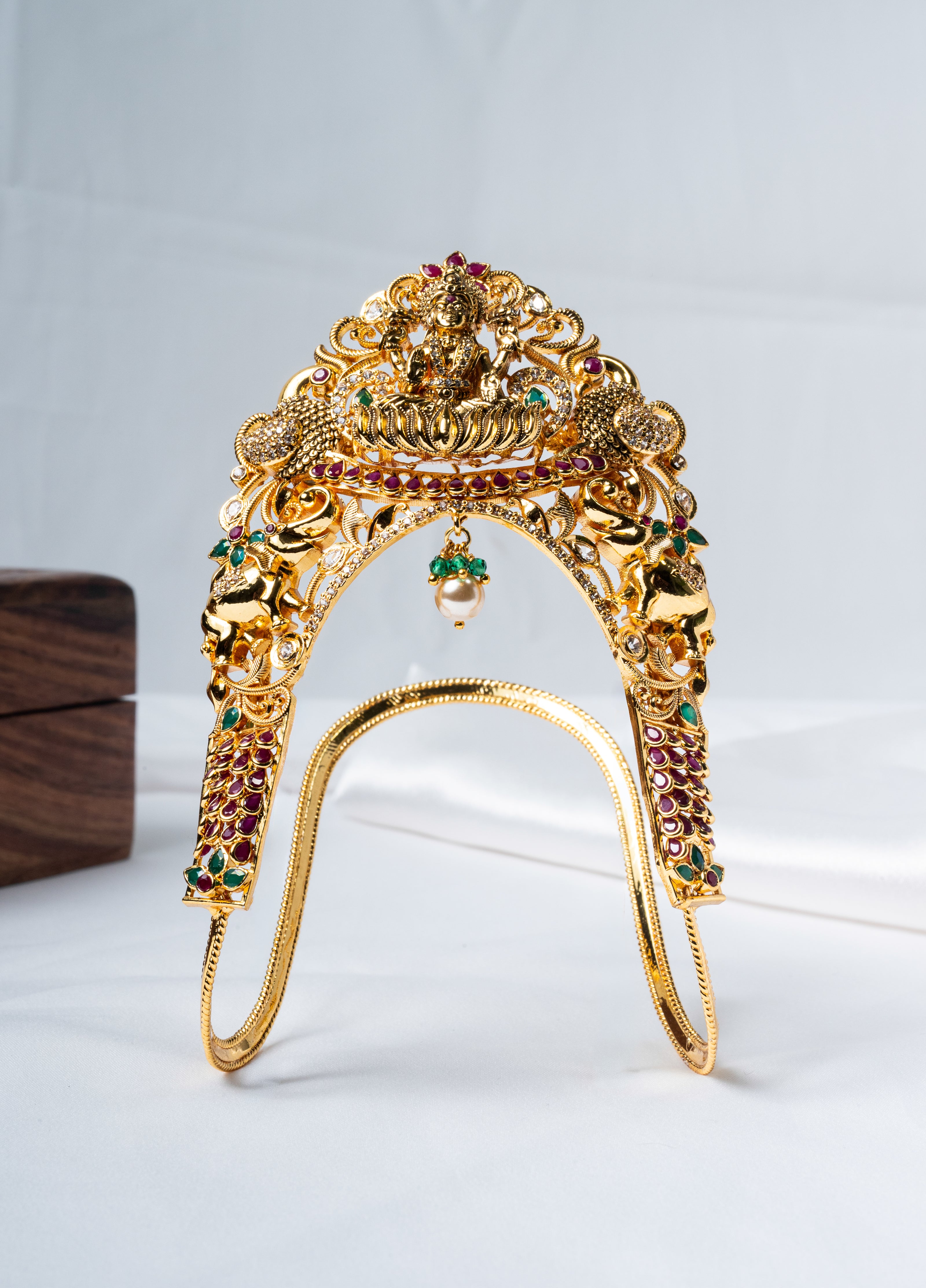 Lakshmi Peacock Gold-Plated 925 Silver Ruby Emerald Vanki Armlet