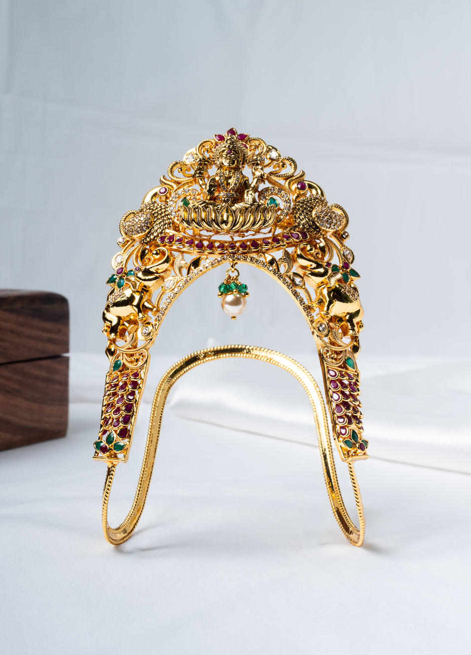 Lakshmi Peacock Gold-Plated 925 Silver Ruby Emerald Vanki Armlet