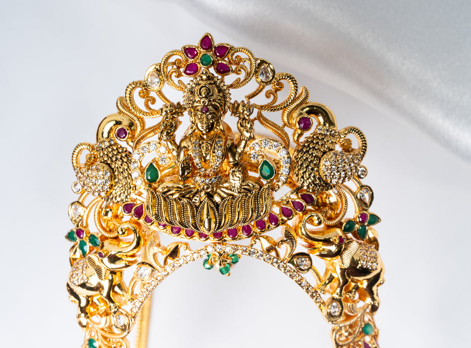 Lakshmi Peacock Gold-Plated 925 Silver Ruby Emerald Vanki Armlet