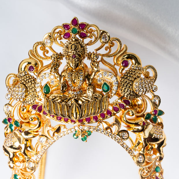 Lakshmi Peacock Gold-Plated 925 Silver Ruby Emerald Vanki Armlet