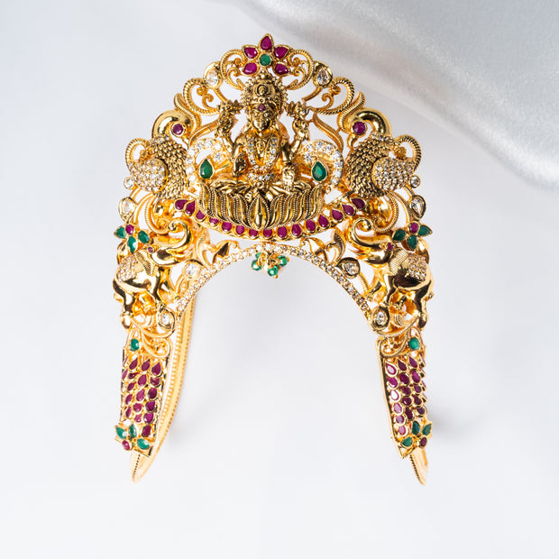 Lakshmi Peacock Gold-Plated 925 Silver Ruby Emerald Vanki Armlet