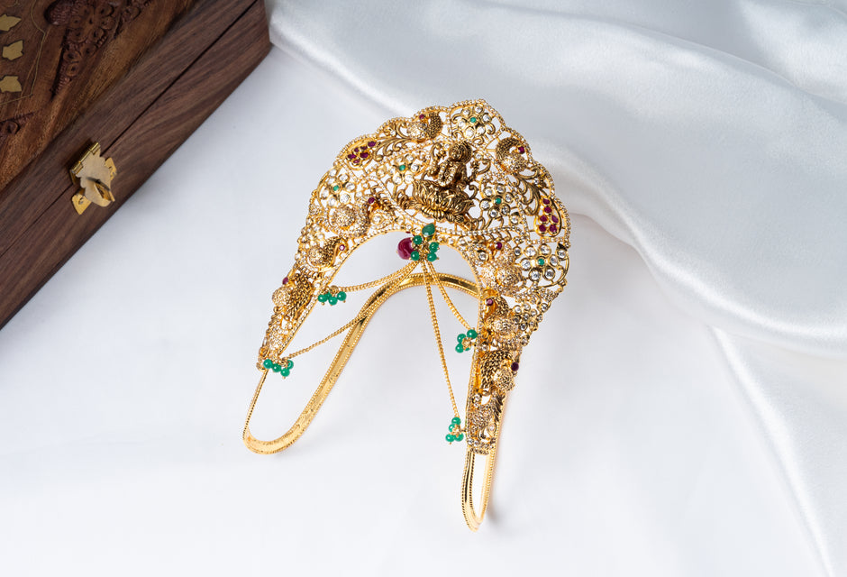Lakshmi Peacock Gold-Plated 925 Silver Kundan Vanki Armlet