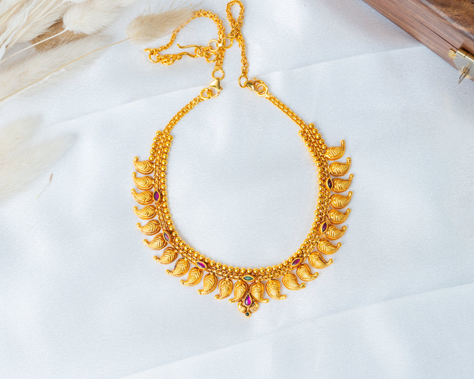 Traditional Mango Mala Necklace with Ruby Stones – 925 Silver Jewelry