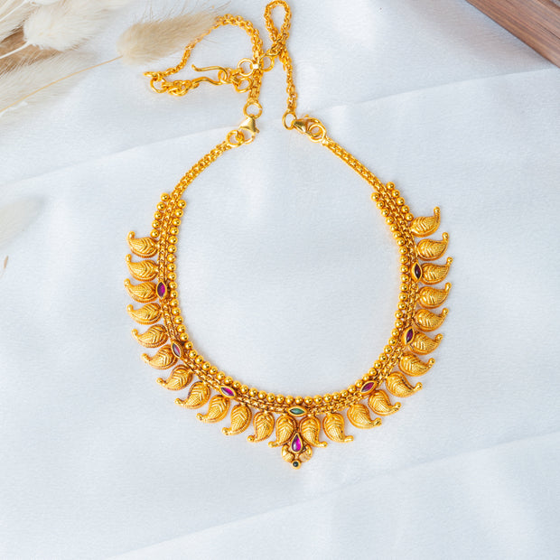 Traditional Mango Mala Necklace with Ruby Stones – 925 Silver Jewelry