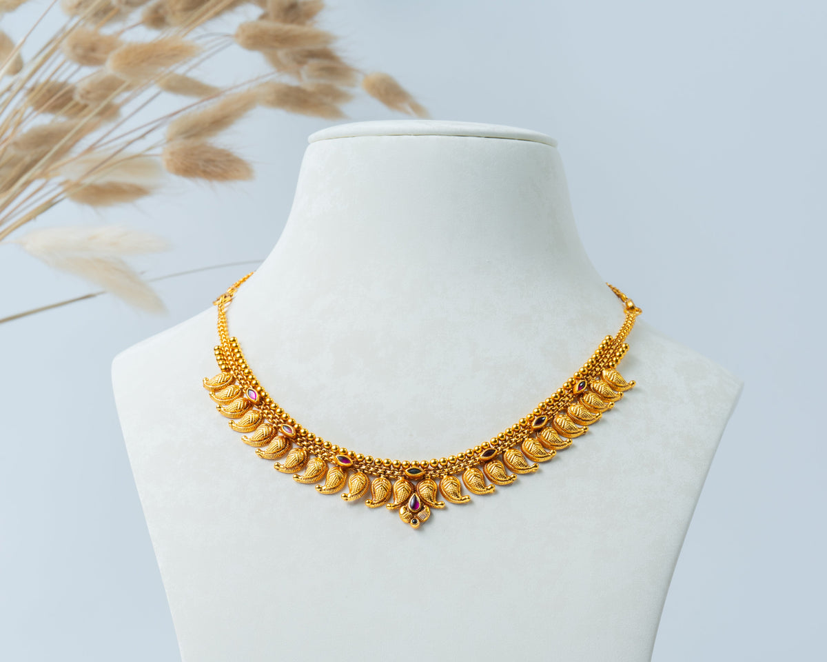 Traditional Mango Mala Necklace with Ruby Stones – 925 Silver Jewelry