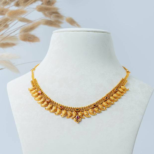 Traditional Mango Mala Necklace with Ruby Stones – 925 Silver Jewelry