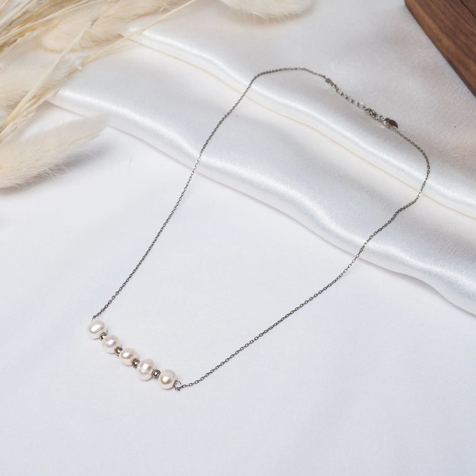 925 Premium Silver 5 Pearl Neck Chain for Women