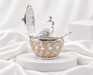 Silver Finish Peacock Bowl with Lid & Peach Feather Detailing