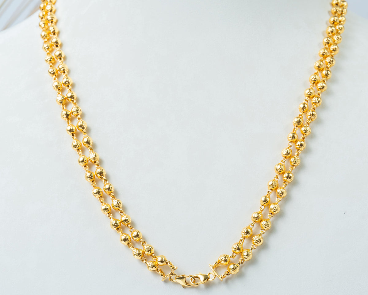 Classic Gold-Plated Beaded Chain Necklace – Traditional Everyday Jewelry