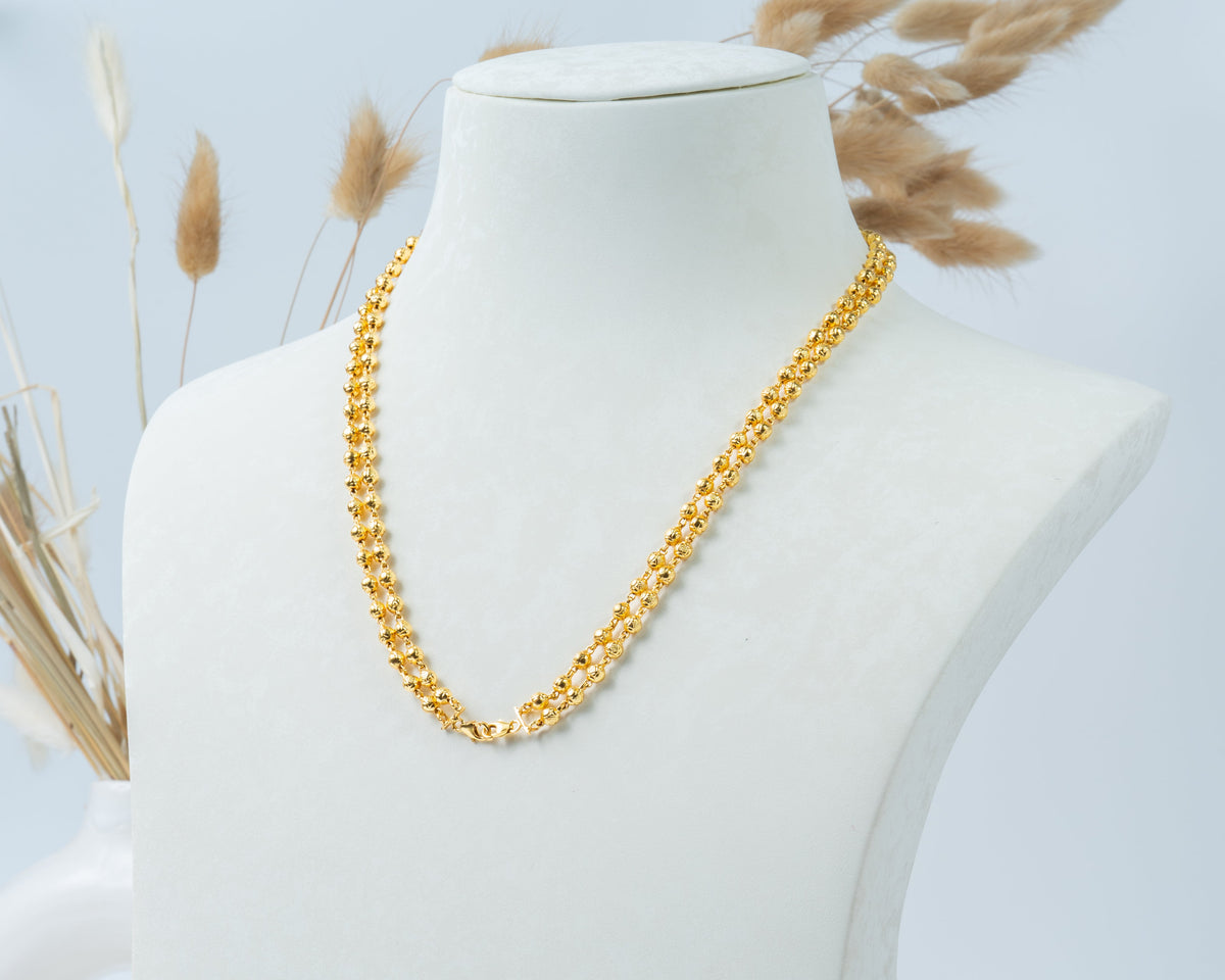 Classic Gold-Plated Beaded Chain Necklace – Traditional Everyday Jewelry