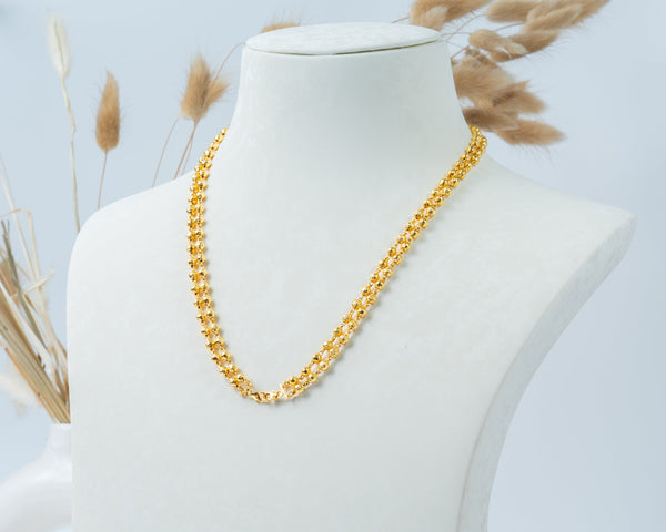 Classic Gold-Plated Beaded Chain Necklace – Traditional Everyday Jewelry