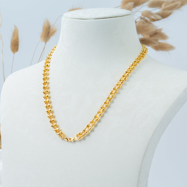 Classic Gold-Plated Beaded Chain Necklace – Traditional Everyday Jewelry