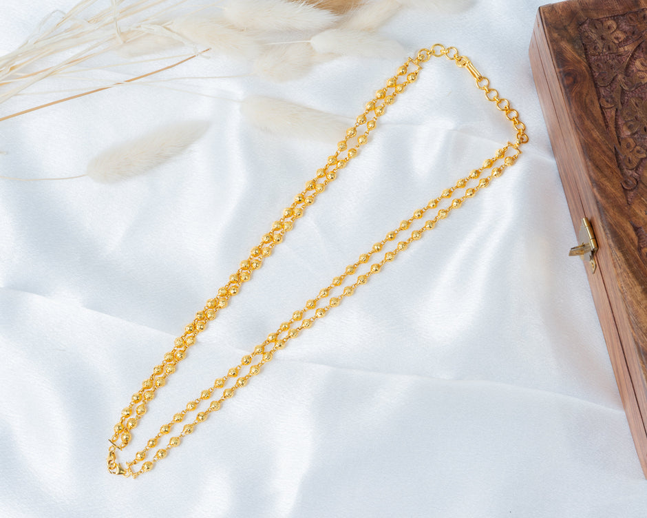 Classic Gold-Plated Beaded Chain Necklace – Traditional Everyday Jewelry
